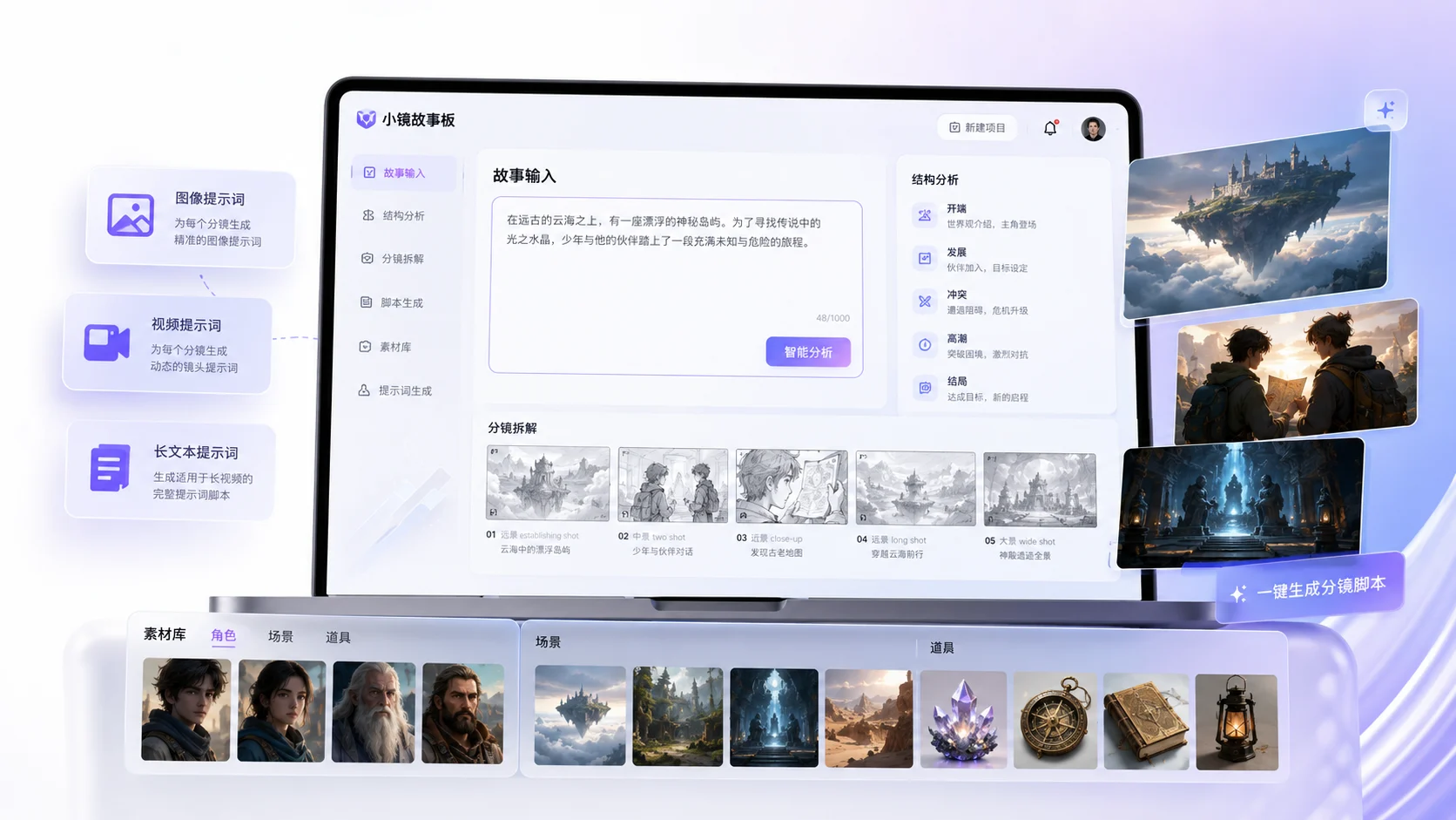 小镜故事板 AI 分镜头脚本生成界面